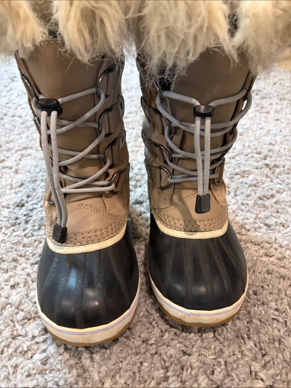 Sorel Kids Tan and Black Waterproof Winter Boots with Faux-Fur Cuff